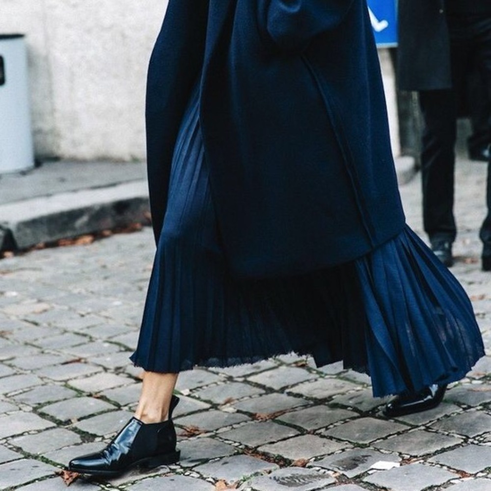 Pleated Accordion Skirt Chiffon Maxi - Navy Medium